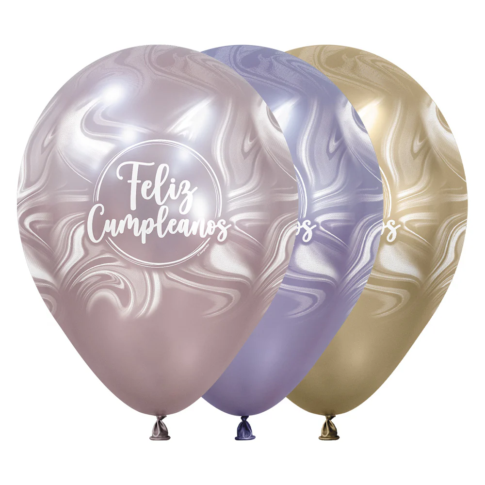 GLOBO REDONDO INFINITY® FELIZ CUMPLEAÑOS MARBLE ROSA SILK SURTIDO