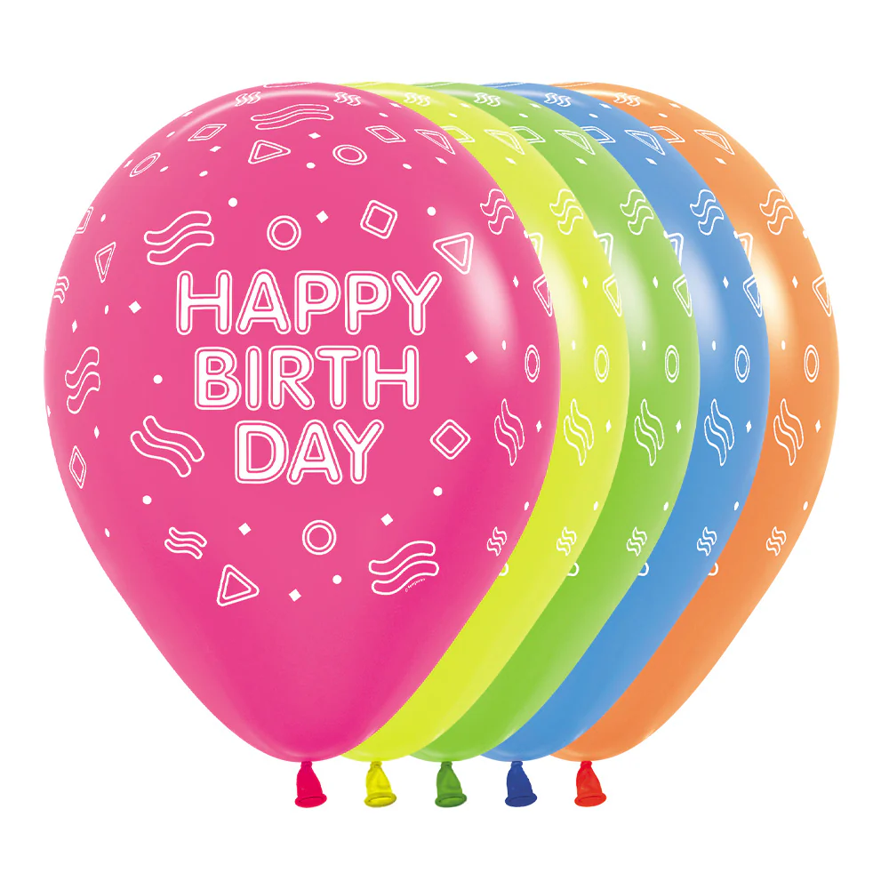 GLOBO REDONDO INFINITY® HAPPY BIRTHDAY FLUORESCENTE NEON SURTIDO