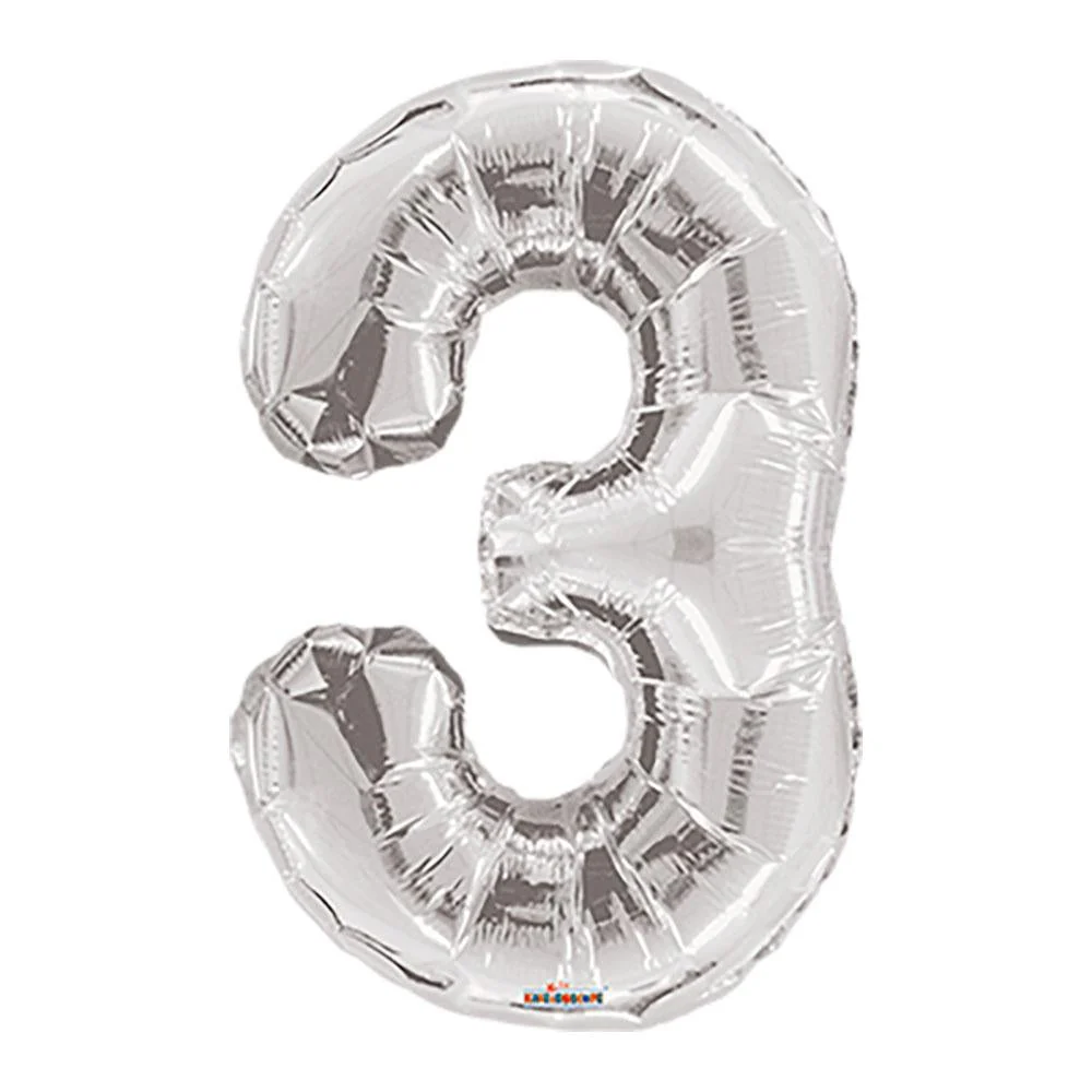 GLOBO METALIZADO NUMERO 3 PLATA