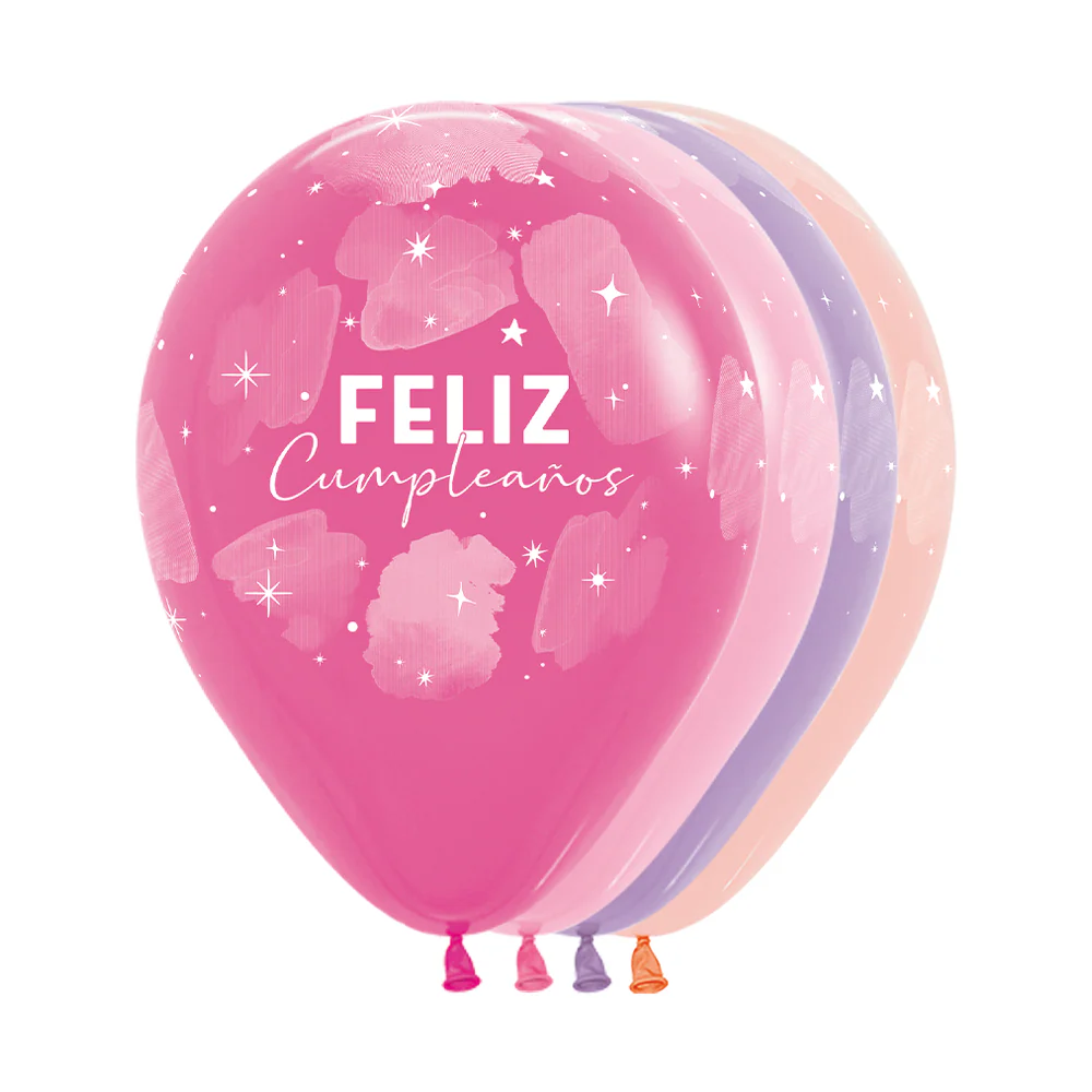 GLOBO REDONDO INFINITY® FELIZ CUMPLEAÑOS FIESTA ACUARELA FASHION SURTIDO