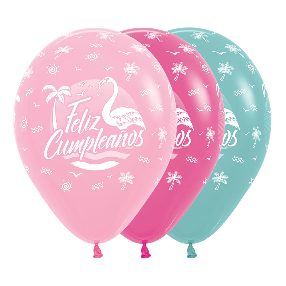 GLOBO REDONDO INFINITY® FELIZ CUMPLEAÑOS FLAMINGO FASHION SURTIDO