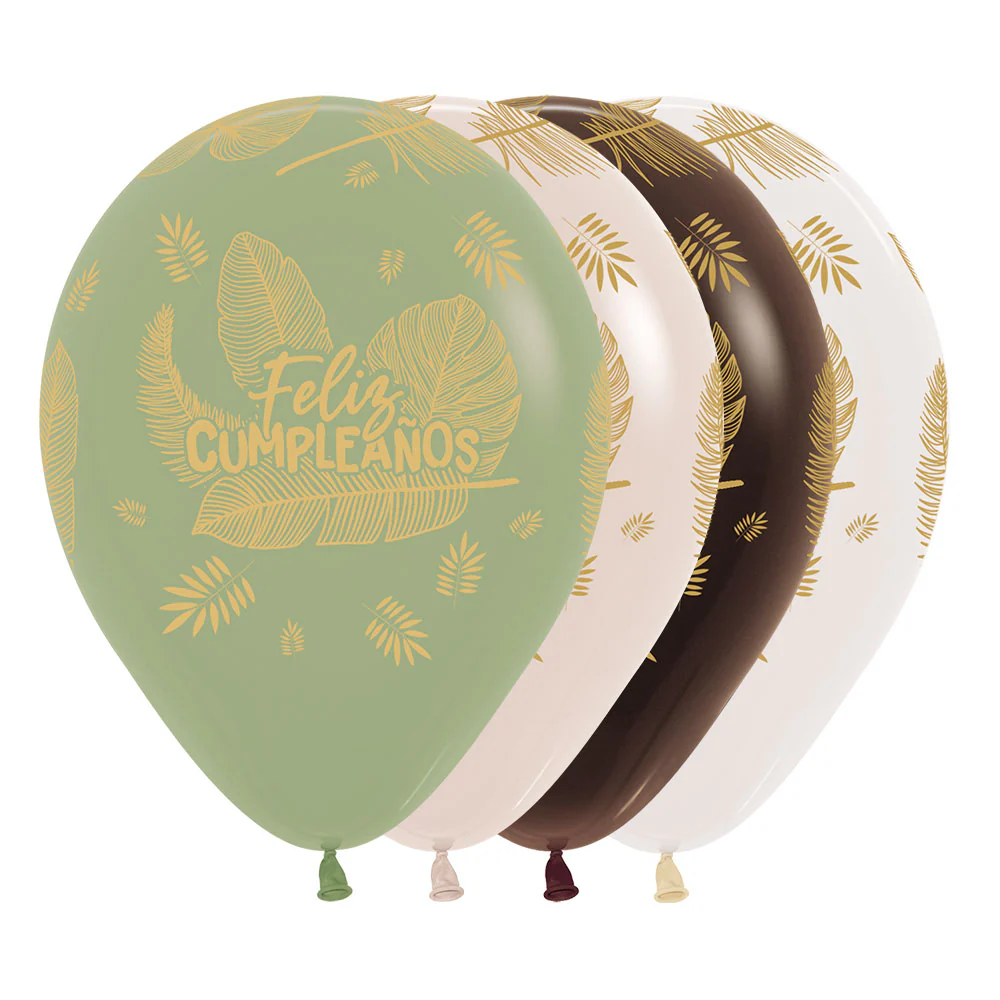 GLOBO REDONDO INFINITY® FELIZ CUMPLEAÑOS HOJAS TROPICALES FASHION Y CRISTAL SURTIDO