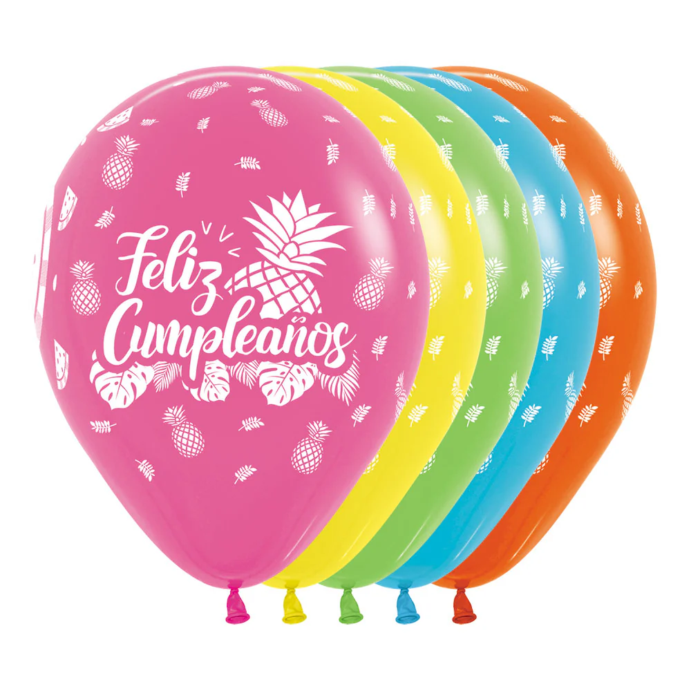 GLOBO REDONDO INFINITY® FELIZ CUMPLEAÑOS TROPICAL FASHION SURTIDO TROPICAL