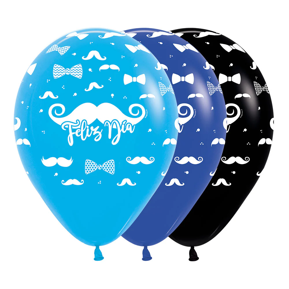 GLOBO REDONDO INFINITY® FELIZ DIA BIGOTES FASHION SURTIDO