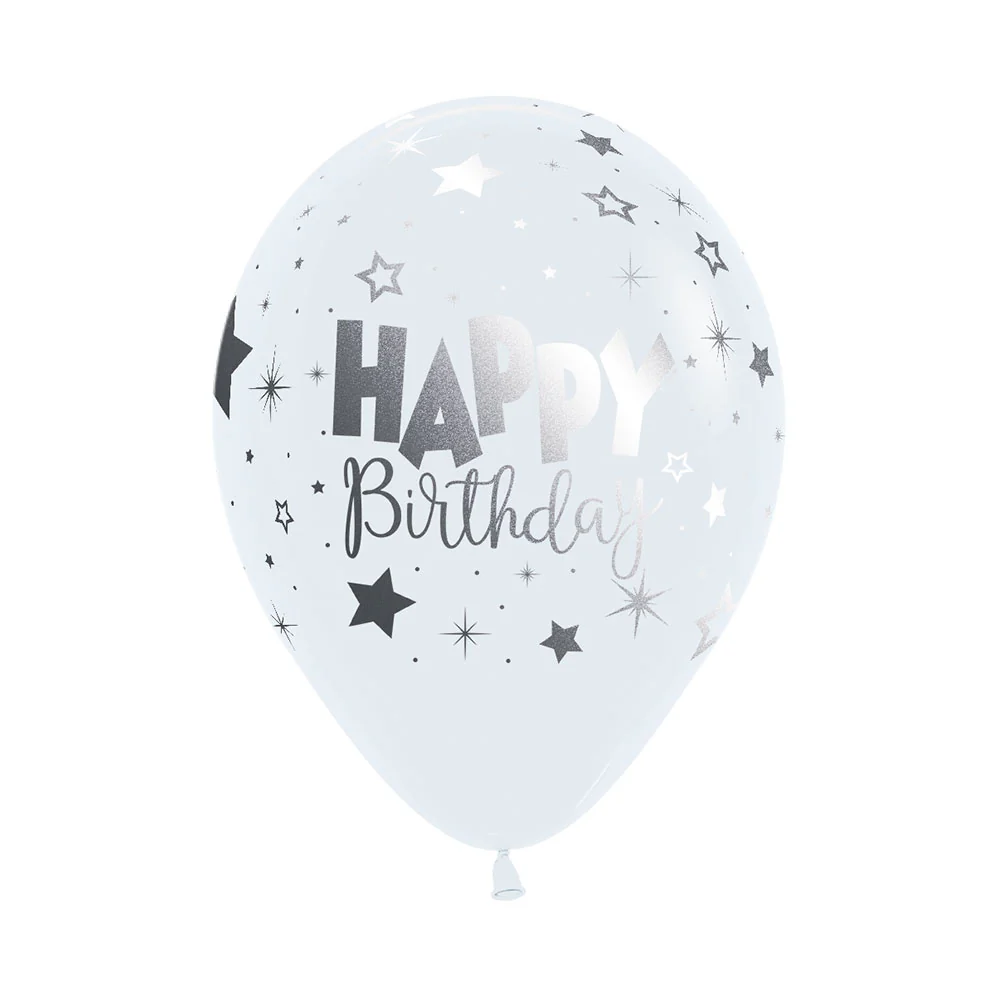 GLOBO REDONDO INFINITY® HAPPY BIRTHDAY FANTASIA METALINK FASHION BLANCO