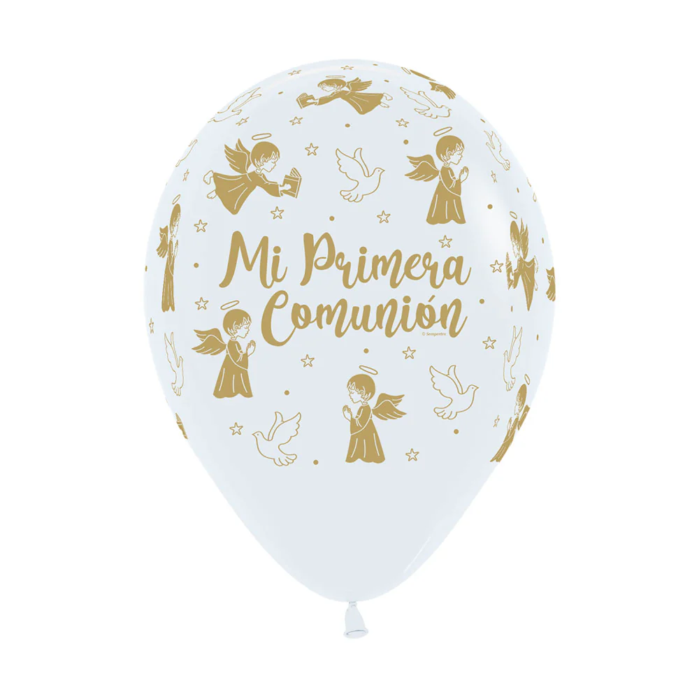GLOBO REDONDO INFINITY® MI PRIMERA COMUNION PALOMAS FASHION BLANCO