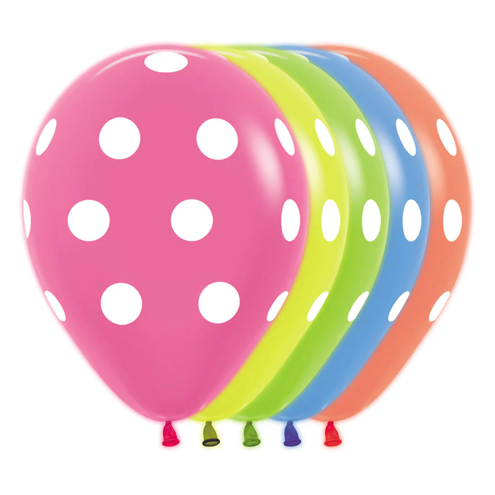 GLOBO REDONDO INFINITY® POLKA BLANCO NEON SURTIDO