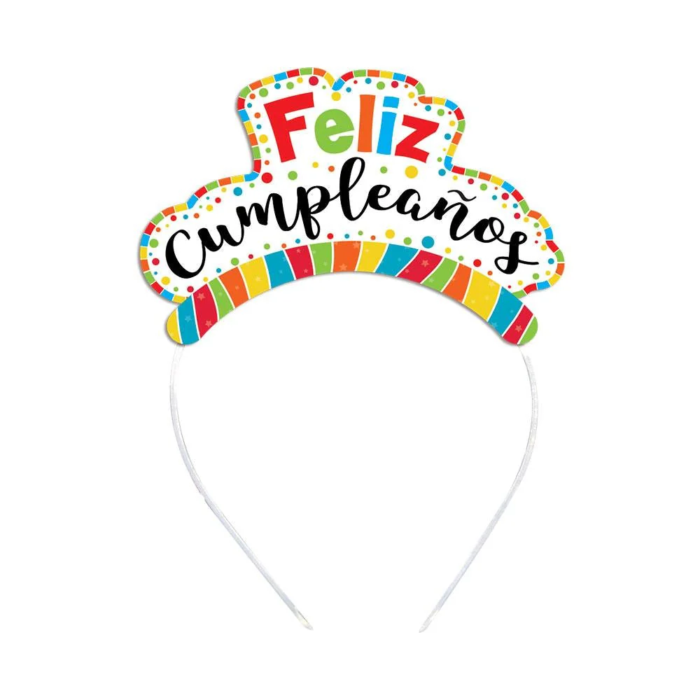 TIARA IMPRESA FELIZ CUMPLEAÑOS MULTICOLOR